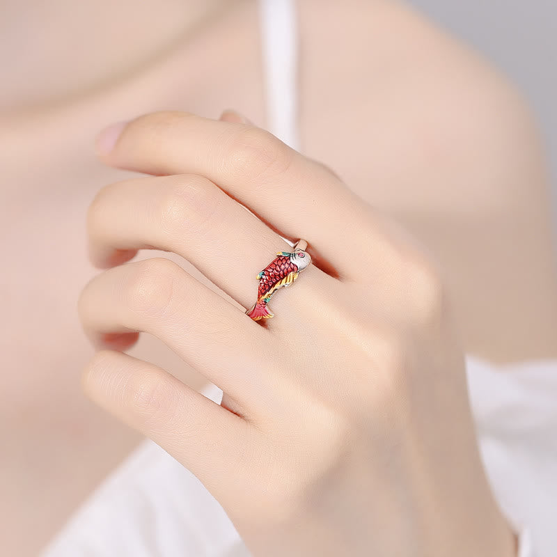 Ring Koi Fisch Glück Wohlstand Rot Kupfer Fengshui Schutz Fingerring
