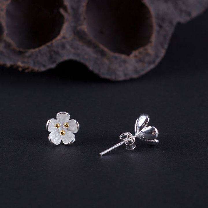 Blüten Ohrringe Sterlingsilber Goldene Staubblätter Boho Schmuck zarte Ohrstecker