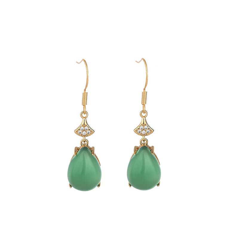 Ohrringe Jade Tropfen Glück grün gold Ohrhänger Boho Schmuck spirituell