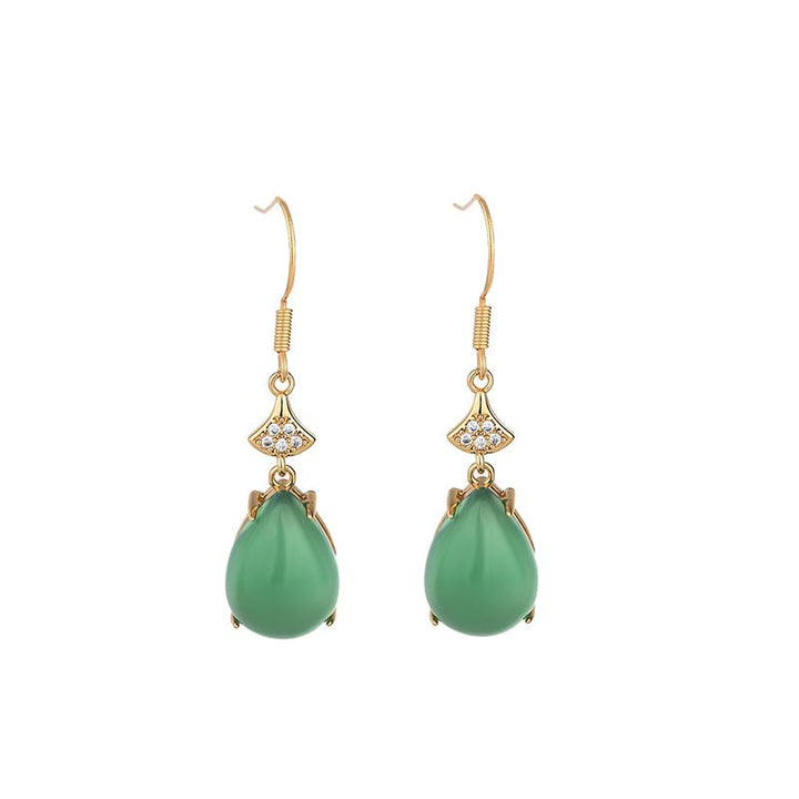 Ohrringe Jade Tropfen Glück grün gold Ohrhänger Boho Schmuck spirituell