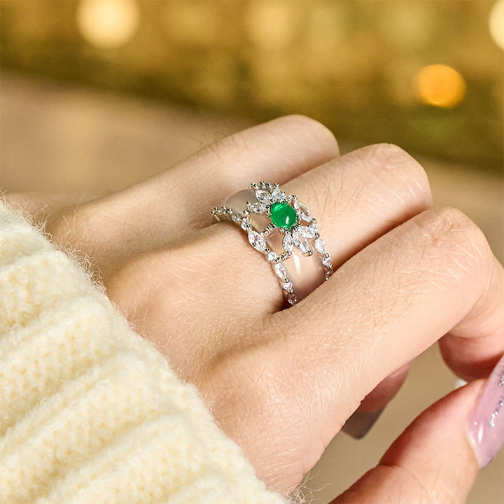 Ring mit grünem Chalcedon Stein Blume Zirkon Positivität eleganter Fingerring