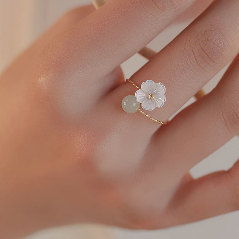 Hetian Jade Ring Schmetterling Tridacna weiße Blüte Wohlstand Glück Fengshui