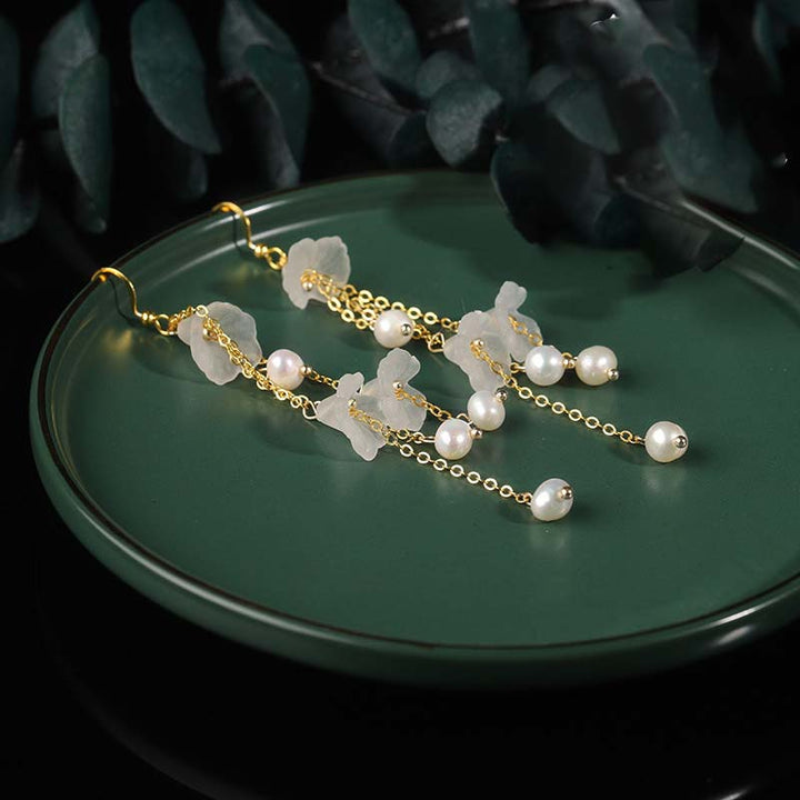 Ohrringe Perlen Blume Glück gold Boho Schmuck spirituell Ohrhänger