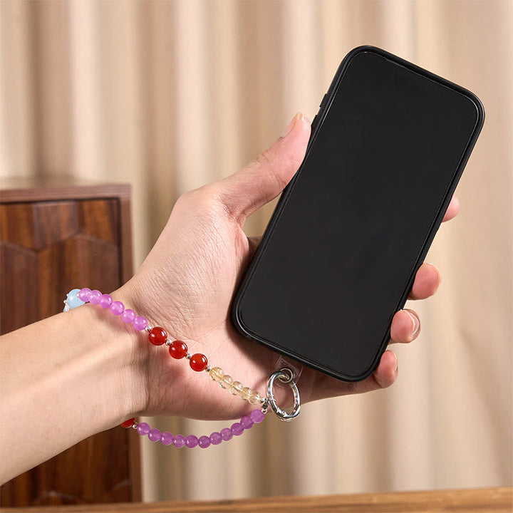 Schlüsselanhänger Chalcedon Citrin Krone Perlen Handy Anhänger spirituell Glücksbringer