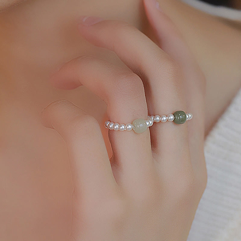Jade Ring Runde Perlen Glück Schutz Fengshui Fingerring
