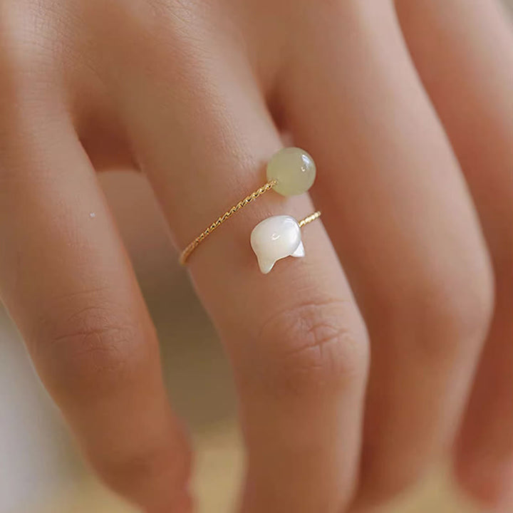 Ring Tridacna Jade Katze Segen elegant goldfarbenes Design Glück Schutz