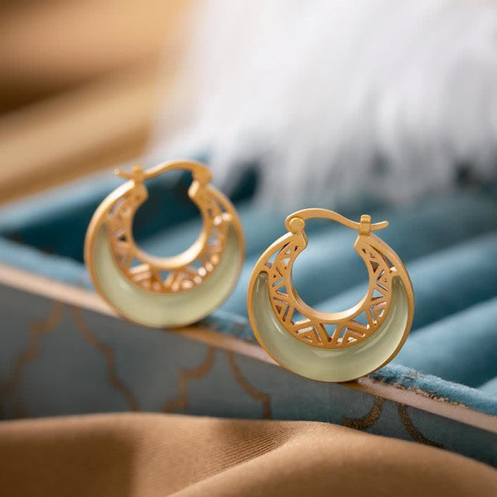 Ohrringe Jade Halbmond gold Boho Schmuck spirituell Ohrhänger elegant