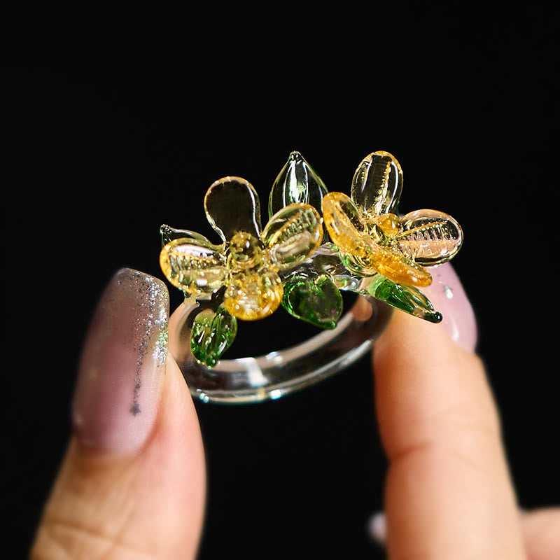 Ring Liuli Osmanthusblüte Weisheit mit grünem Kristall Fengshui Schutz Schmuck