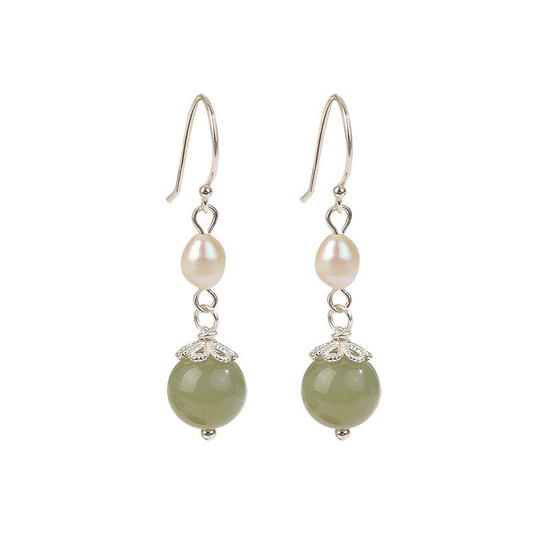 Ohrringe Jade und Perle – Weisheit Silber Boho Schmuck spirituell Ohrhänger