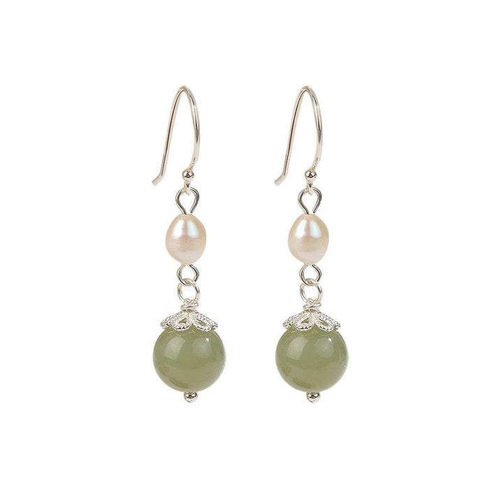Ohrringe Jade und Perle – Weisheit Silber Boho Schmuck spirituell Ohrhänger