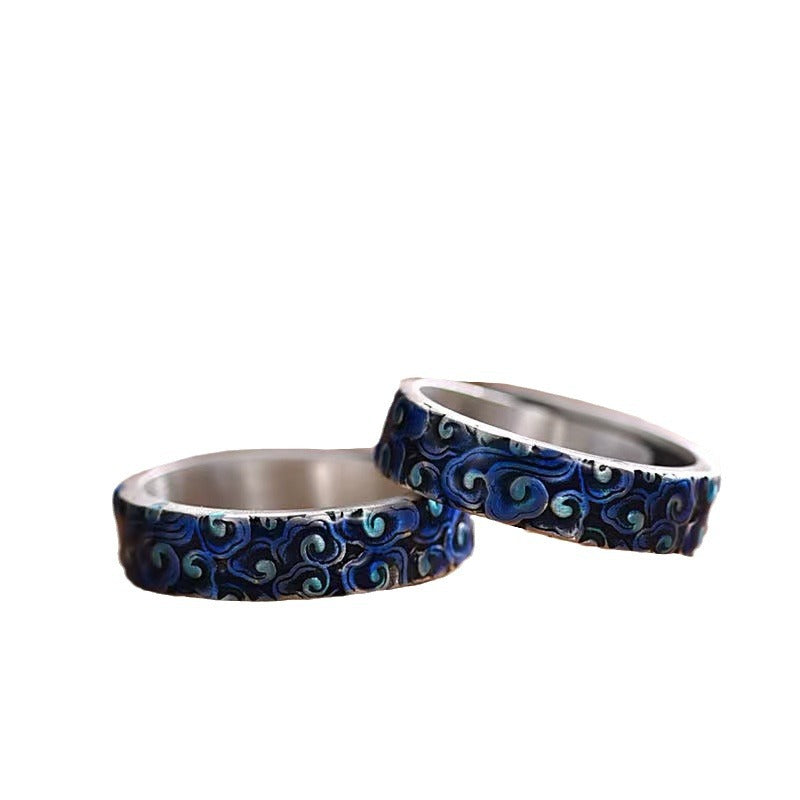 Ring Blauer Achat Glückswolke – Heilung mit Wirbelmuster silberne Fassung elegant