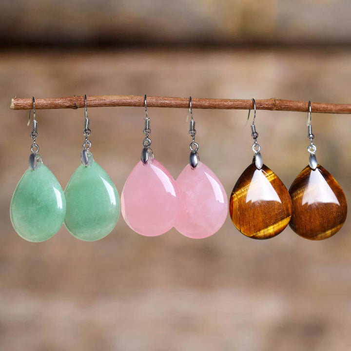 Ohrringe Aventurin Tropfen Heilung Rosenquarz Tigerauge Edelstein Boho Schmuck spirituell