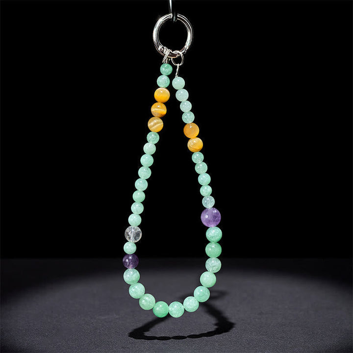 Schlüsselanhänger Jade Perlen Wohlstand Amethyst Tigerauge Edelstein spirituell Glücksbringer