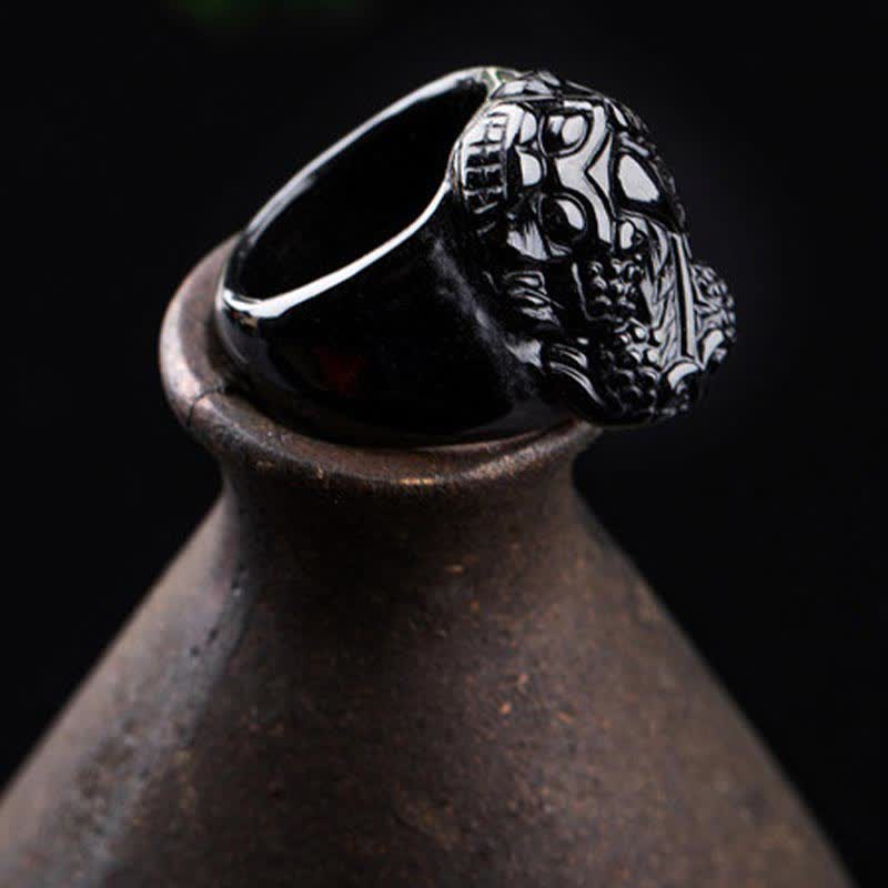 Schwarzer Obsidian Pixiu Ring Feng Shui Stärke Schutz Glück