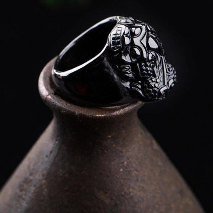 Schwarzer Obsidian Pixiu Ring Feng Shui Stärke Schutz Glück