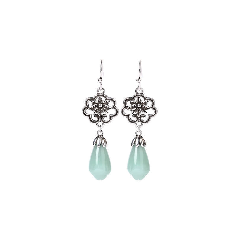 Ohrringe Jade Magnolie Silber Tropfen Boho Schmuck spiritueller Ohrhänger