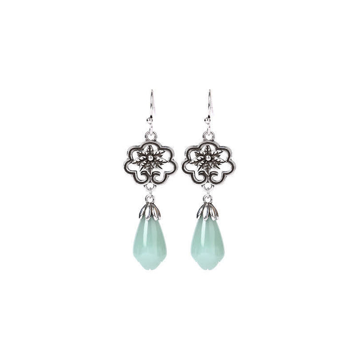 Ohrringe Jade Magnolie Silber Tropfen Boho Schmuck spiritueller Ohrhänger