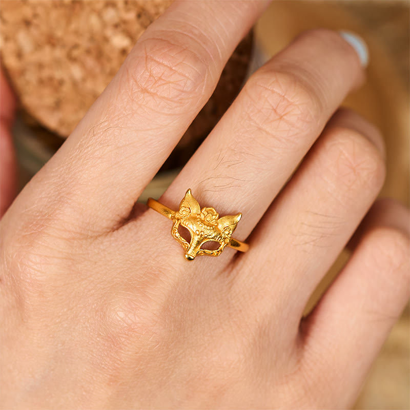 Ring Vergoldetes Messing Fuchsmaske Pixiu Schmuck Glück Schutz elegant Amulett