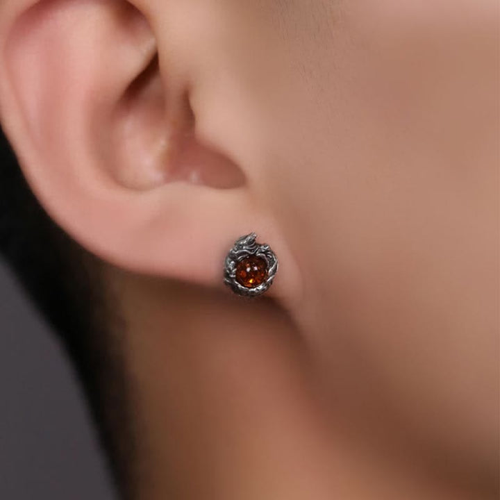 Ohrringe Bernstein Drache Erfolg Schutz Silber getragen Boho Schmuck spirituell