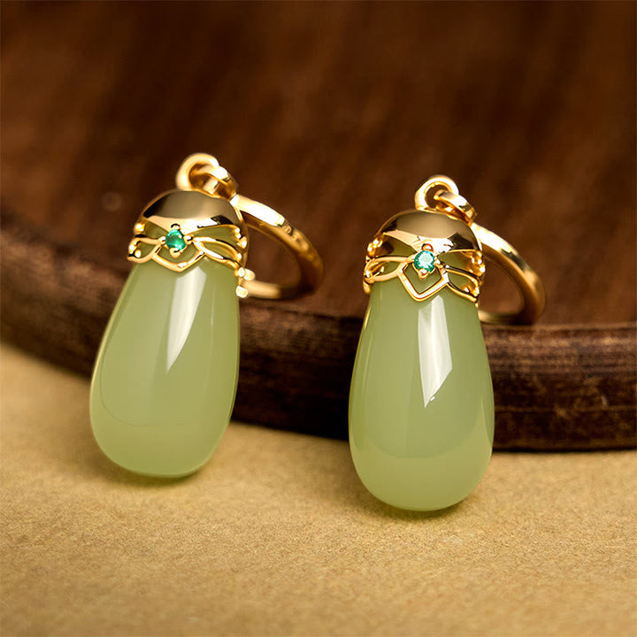 Ohrringe Grüner Chalcedon Tropfen – Stärke Gold Schmuck spirituell Ohrhänger