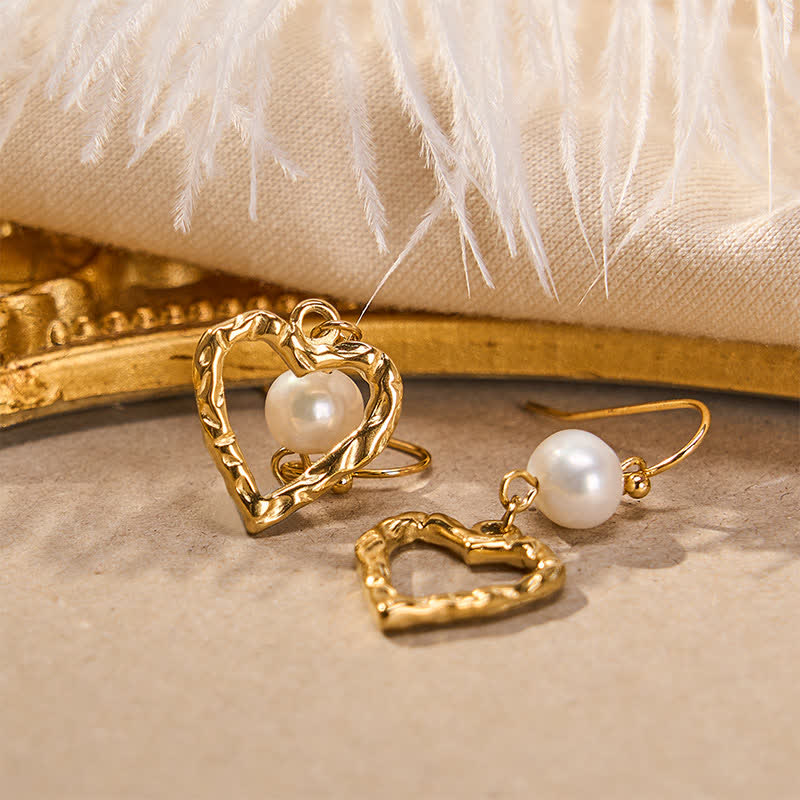 Goldene Herz Ohrringe Perlen Herz Boho Schmuck romantisch Ohrhänger elegant
