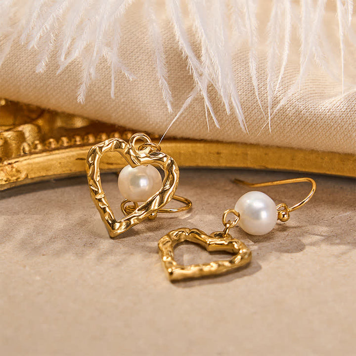 Goldene Herz Ohrringe Perlen Herz Boho Schmuck romantisch Ohrhänger elegant