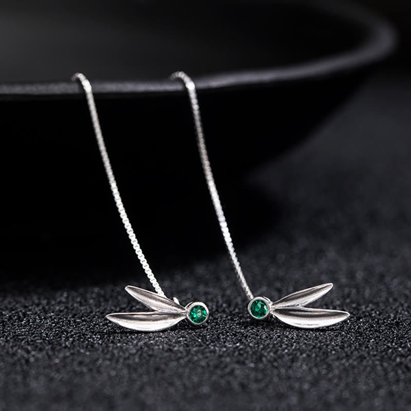 Silber Ohrringe Bambus Perle grüner Stein Ohrhänger Boho Schmuck spirituell