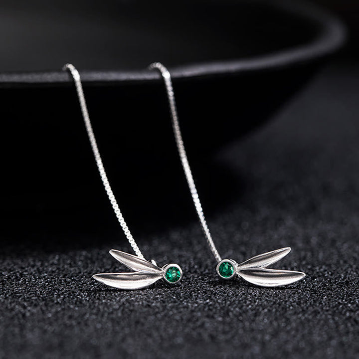 Silber Ohrringe Bambus Perle grüner Stein Ohrhänger Boho Schmuck spirituell