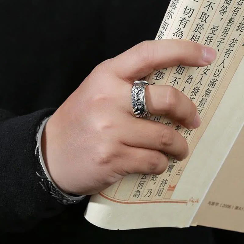 Ring Guan Gong Glückswolken silbern mit Drachenprägung für Wohlstand Schutz