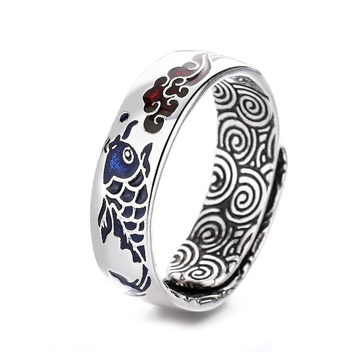 Koi Fisch Ring Silber Glückssymbol Wohlstand Schutz Fengshui
