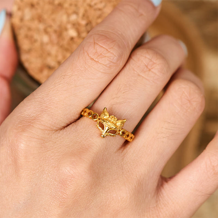 Goldener Pixiu Ring Fuchs Münze Fengshui Schutz Wohlstand