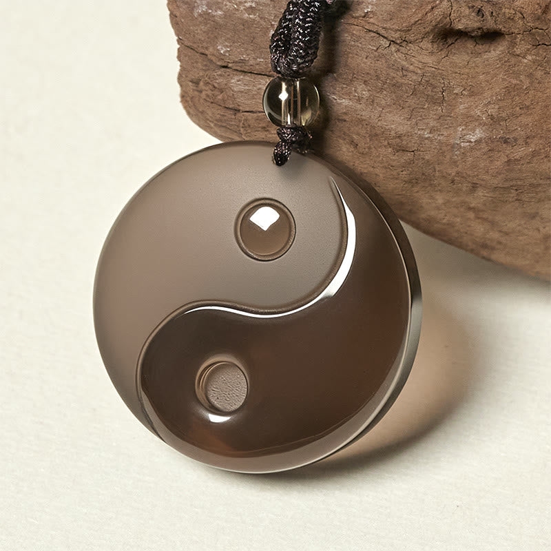 Obsidian Yin Yang Anhänger Kette schwarzer Naturstein Innere Stärke