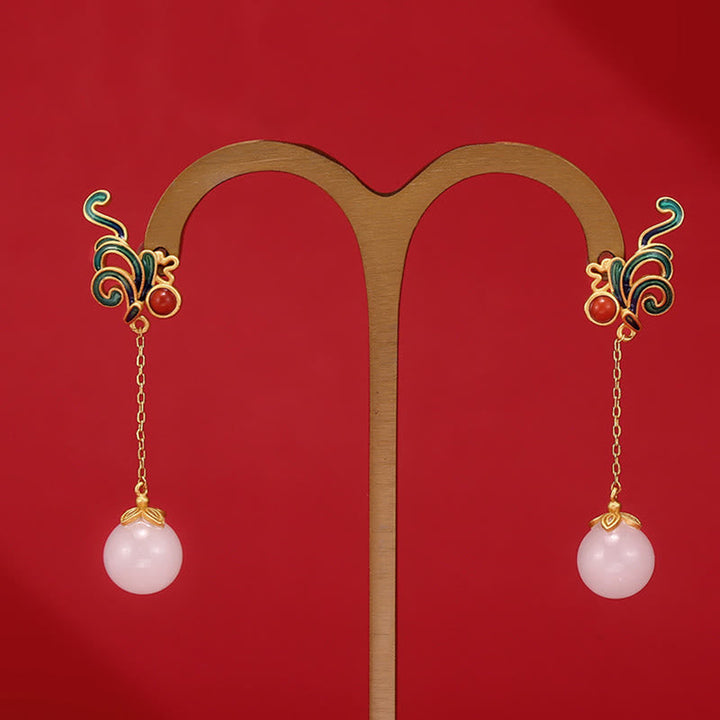 Ohrringe Weißer Jade Roter Achat Gold Boho Schmuck spirituell Ohrhänger
