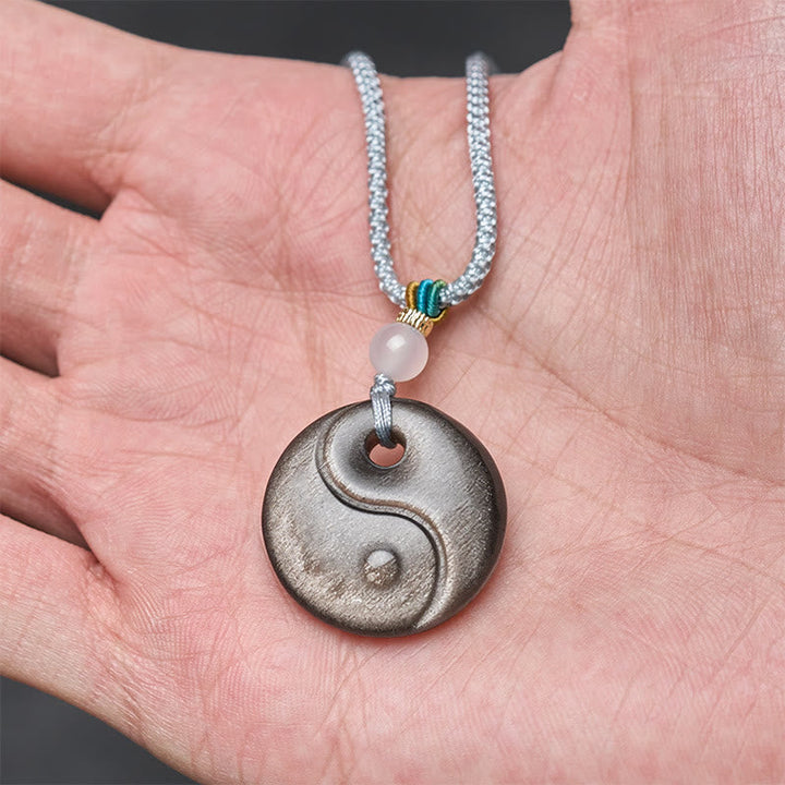 Yin Yang Anhänger Kette in silber mit Obsidian Schutzstein