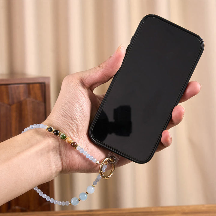 Schlüsselanhänger Fu Chalcedon Emotionale Balance Handykette Perlen spirituell Geschenk