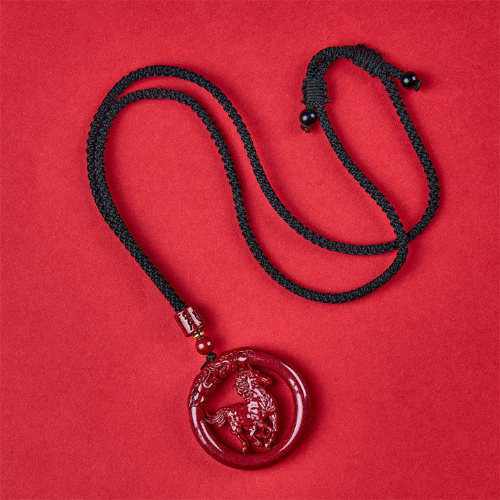 Zinnober Anhänger Kette Buddha Frieden schwarzes Geflecht Meditation Schmuck