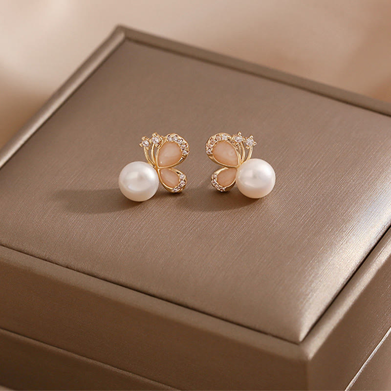 Ohrringe Perle Schmetterling Gold Schmuck elegant Ohrstecker Liebe Freiheit