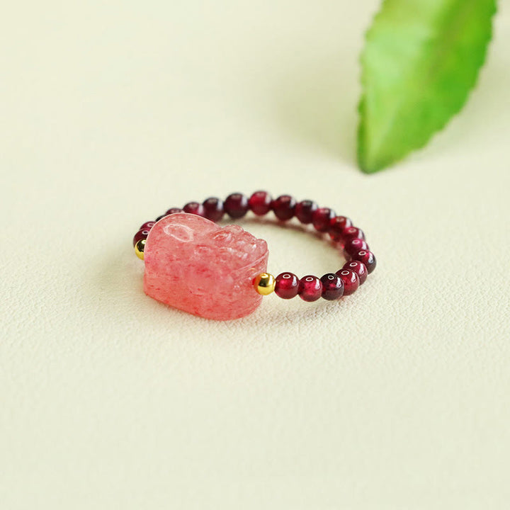 Erdbeerquarz Ring mit Granat Pixiu Schutz Energie Glück Armband