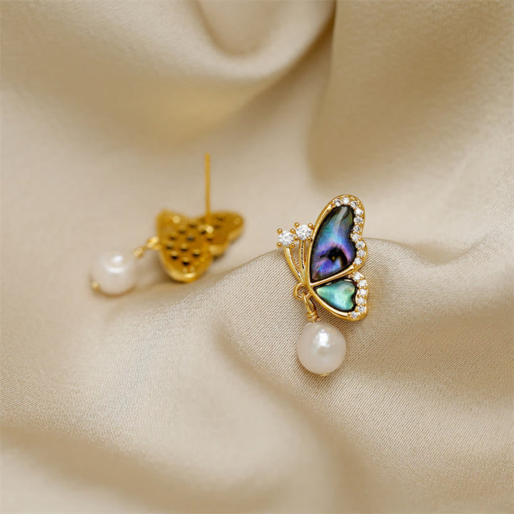 Ohrringe Perle Schmetterling Liebe Abalone Gold Boho Schmuck spirituell