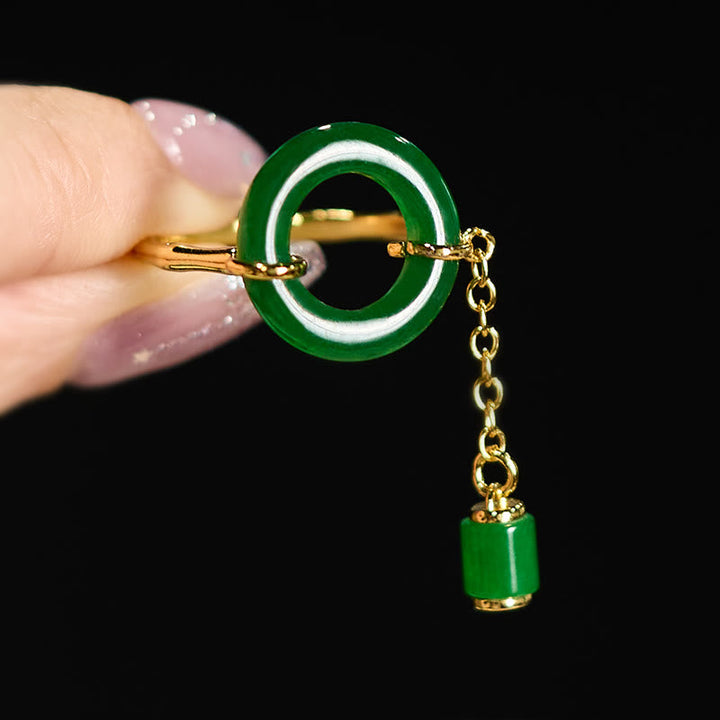 Grüner Chalcedon Ring Schnalle – Frieden Stärke in Goldoptik