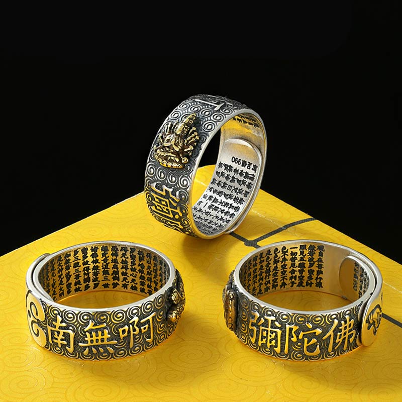 Ring Buddha Sternzeichen Wohlstand Glück silbergold Fengshui Schutzring