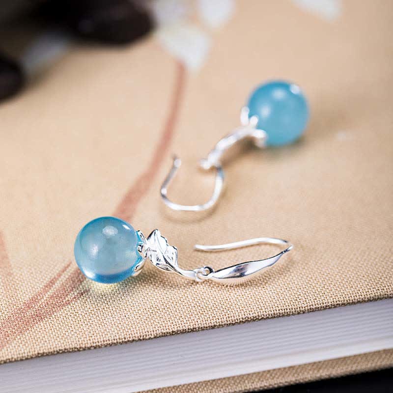 Ohrringe Aquamarin Blatt Blume Silber Boho Schmuck spirituell Ohrhänger blau