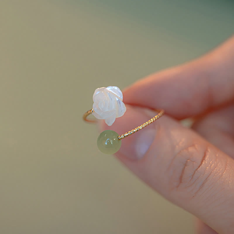 Ring Tridacna Jade Rosenblüte Segen Glück Feng Shui Kraft