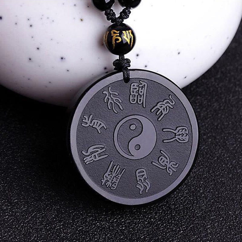 Schlüsselanhänger Obsidian Yin Yang – Stärke Bagua Symbole spirituell Schutz