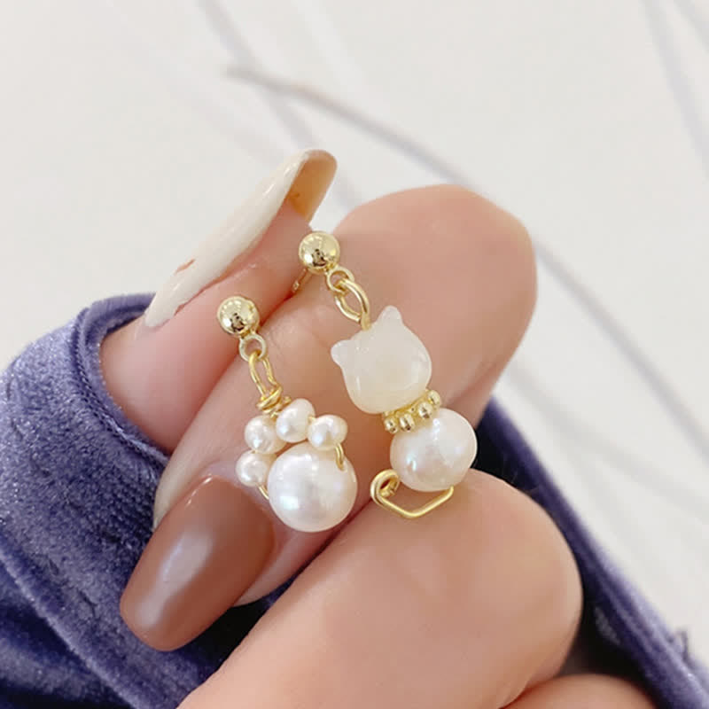 Ohrringe Perle Katzenpfote Gold zierlich Boho Schmuck verspielt Ohrhänger