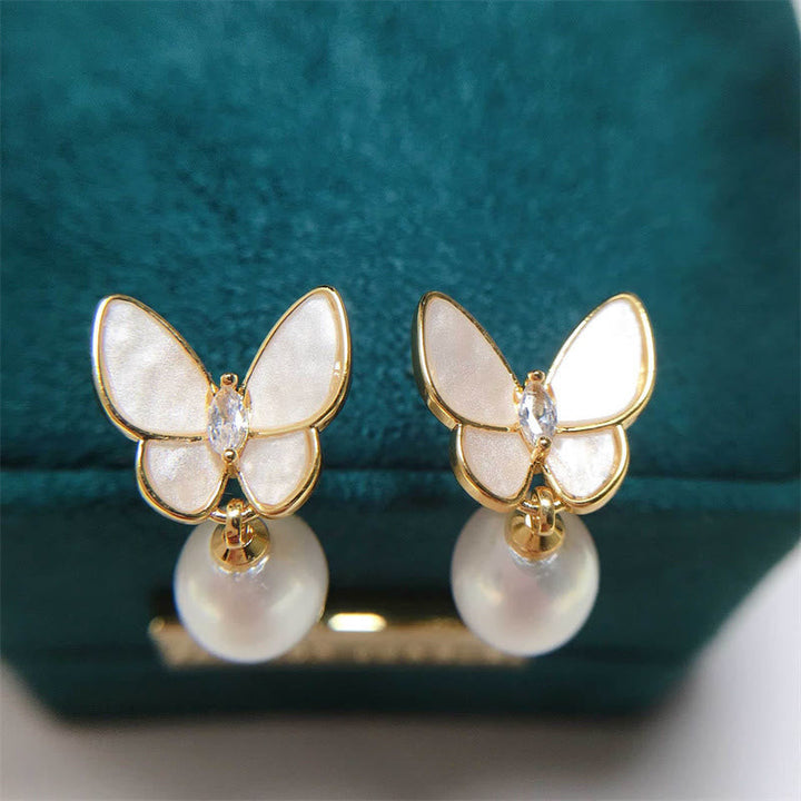 Schmetterling Ohrringe Perle Gold Perlmutt Schmuck eleganter Ohrstecker Optimismus