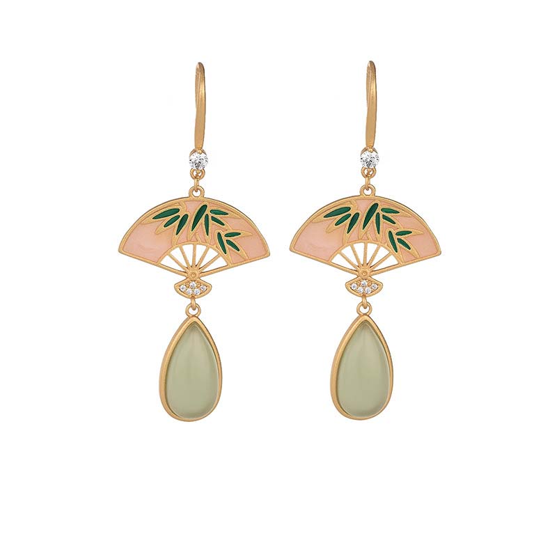 Ohrringe Aventurin Fächer Glück Bambus grün gold Boho Schmuck Ohrhänger