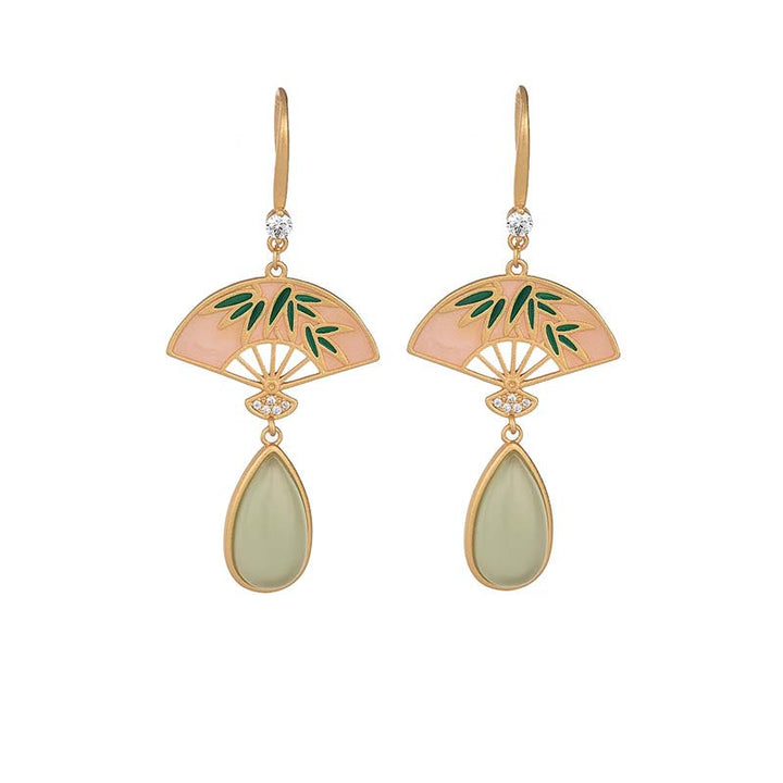 Ohrringe Aventurin Fächer Glück Bambus grün gold Boho Schmuck Ohrhänger