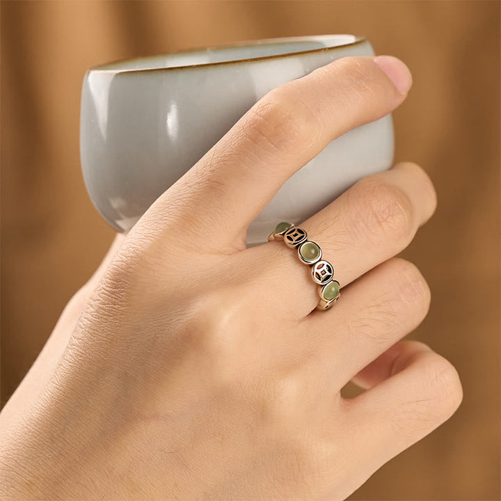 Pixiu Ring Jade Achat Kupfermünze Glück Wohlstand Fengshui