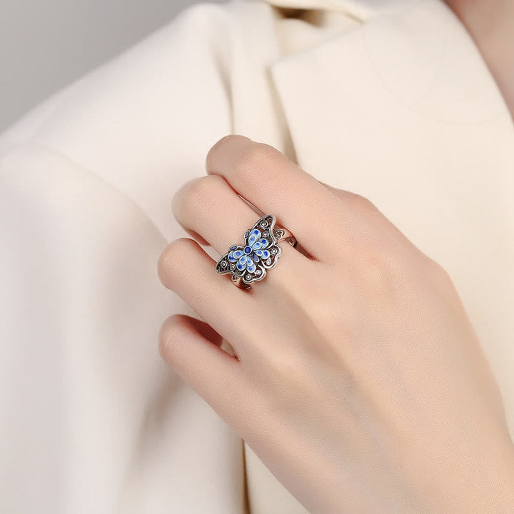 Ring Emaille Blau Schmetterling Liebe Kupfer Fengshui Schutz Glück